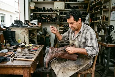 Bota com zíper sendo consertado por um profissional experiente.